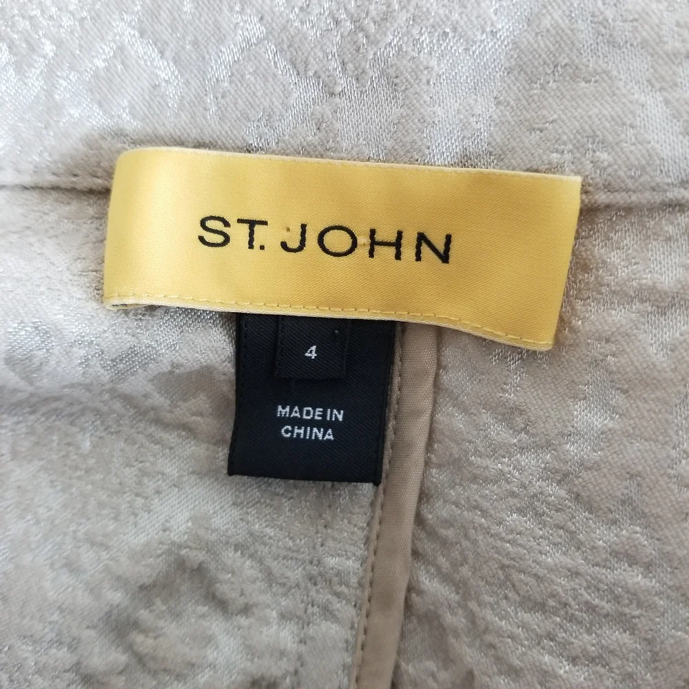 St John Evening Jacket Size 4 Champagne Metallic Brocade Gold Zip Blazer Elegant